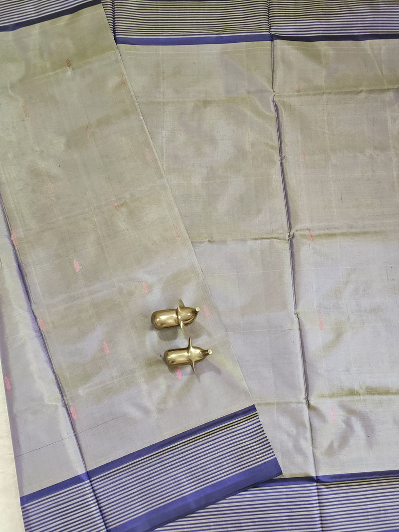 Chinnalampattu Saree - Dual Shade Greyish Green with Violet