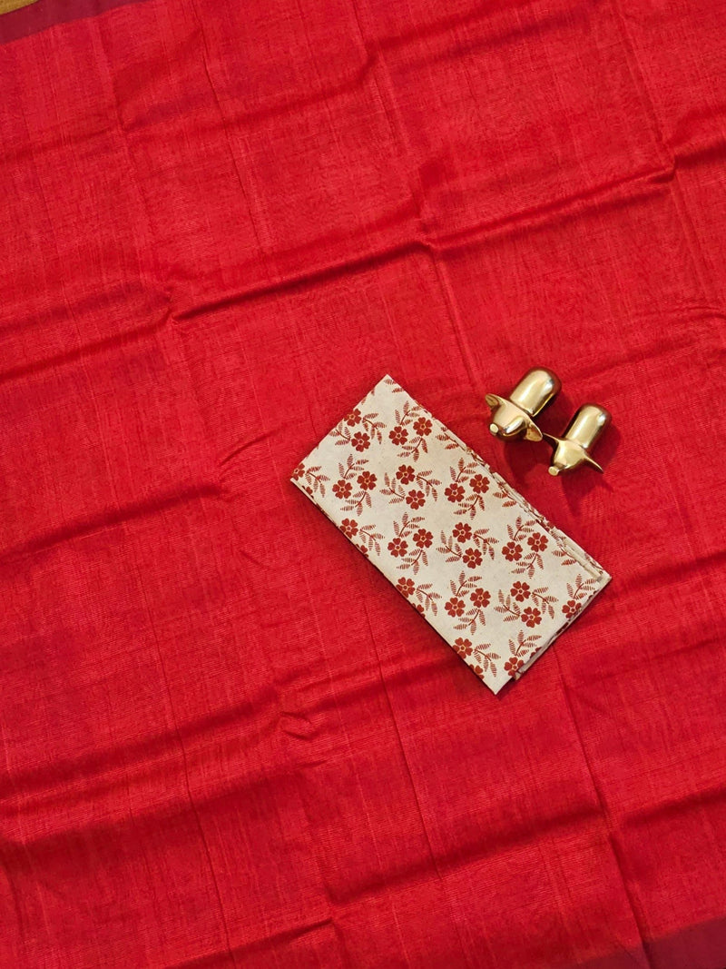Handwoven Mangalagiri Plain Pattu Saree - Red