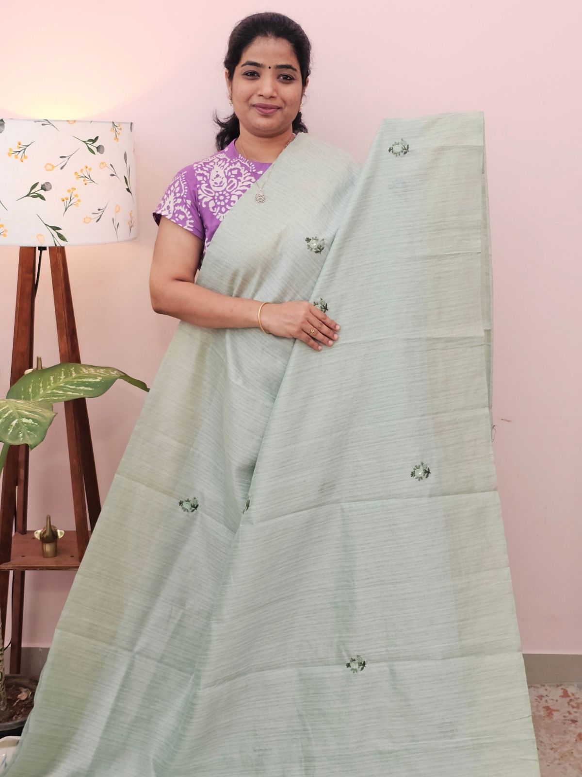 Premium Soft Linen Tissue with Hand Emboridery - Sea Green