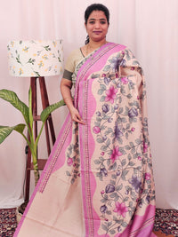 Green Silk with Digital Prints - Pink
