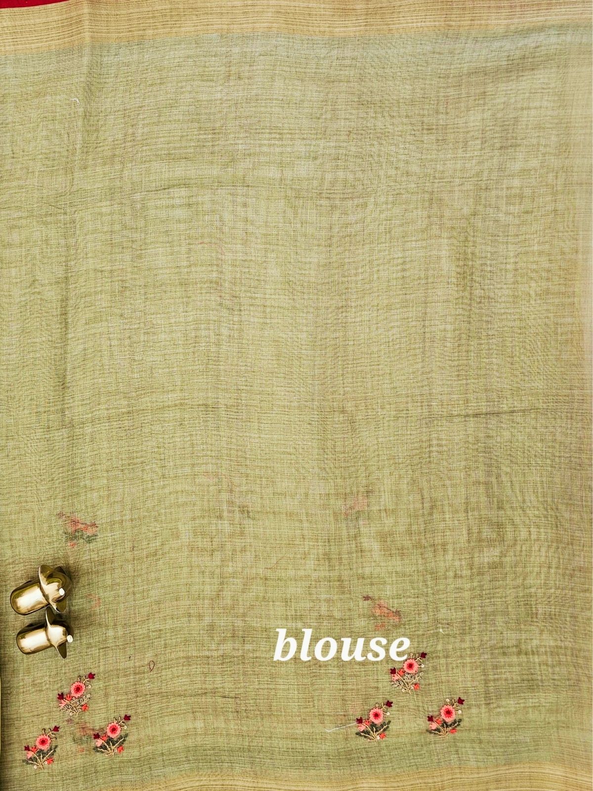 Linen Tissue with Embroidery  Work - Green