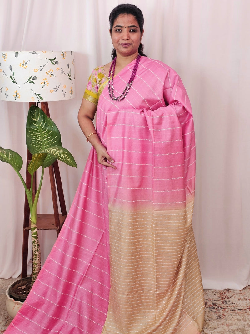 Bhagalpuri Fancy Sarees - Pink  with Cream