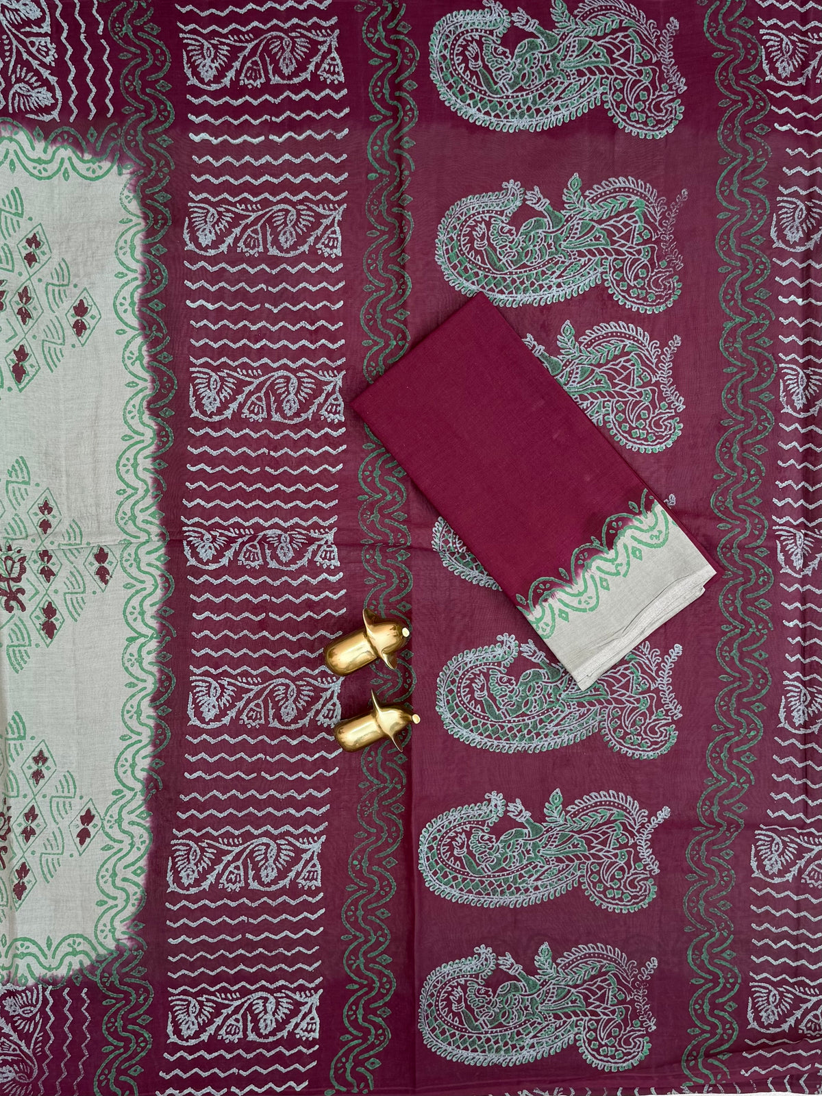 Pure Cotton with Hand Block Prints - Grey with Maroon