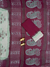 Pure Cotton with Hand Block Prints - Grey with Maroon