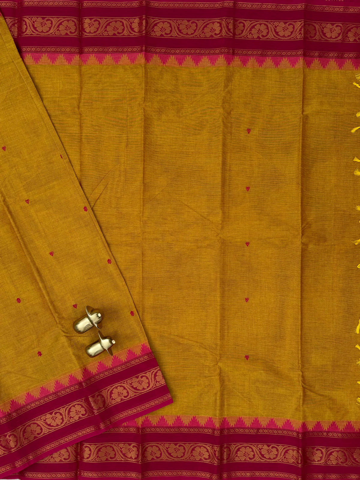 Chettinad Cotton Sarees - Dual Shade Mustard Yellow with Pink