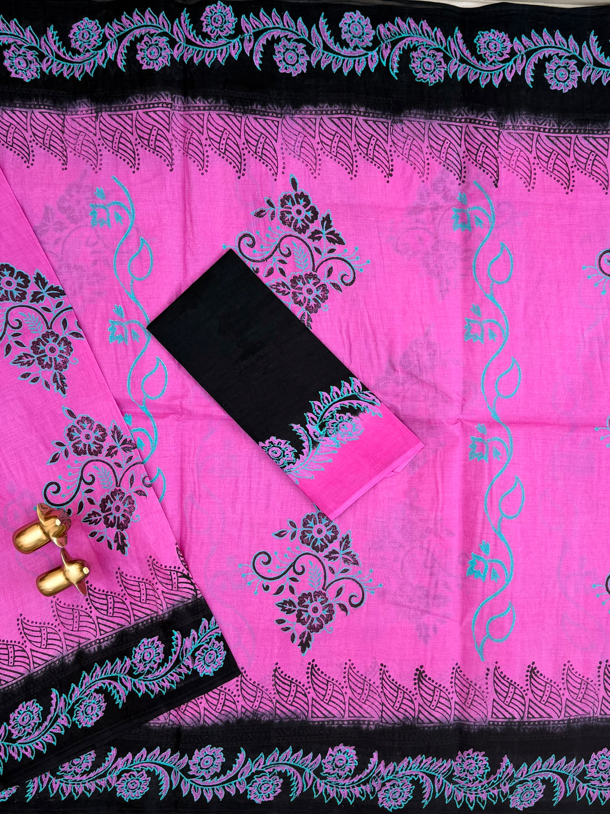 Pure Cotton with Hand Block Prints - Purple with Balck