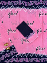 Pure Cotton with Hand Block Prints - Pink with Blue
