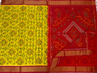 Yellow with Red Pochampally Ikkat Silk Cotton (SICO Pattu)
