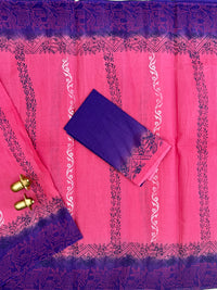 Pure Cotton with Hand Block Prints - Pink with Purple