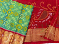 Sea Green with Red Pochampally Ikkat Silk Cotton (SICO Pattu)