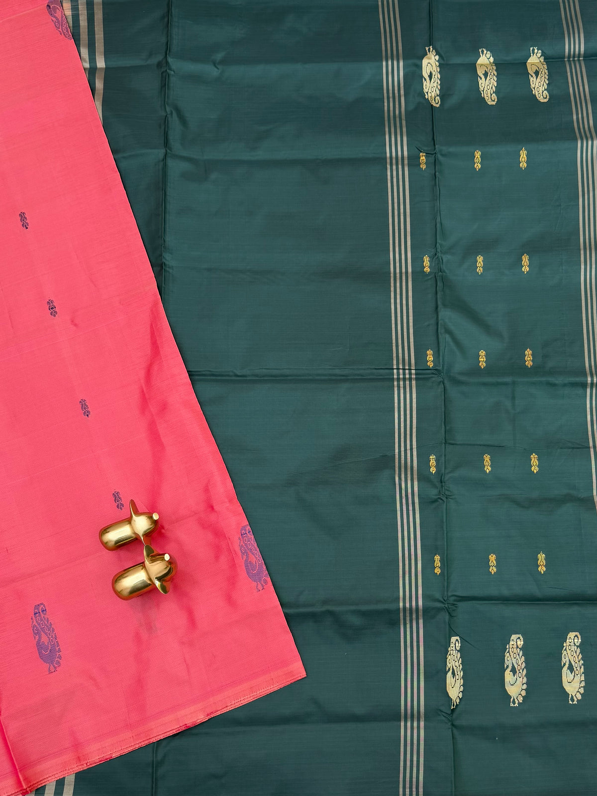 Chinnalampattu Saree - Dark Peach with Bottle Green
