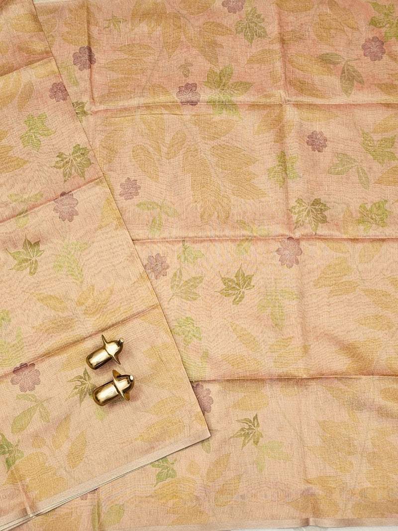 Soft Chanderi with Tissue Floral Digital Prints with Sequence Weaving - Peach