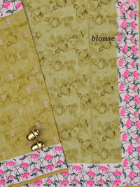 Linen Cotton with Emboridery Digital Printed Sarees - Mehndi Green
