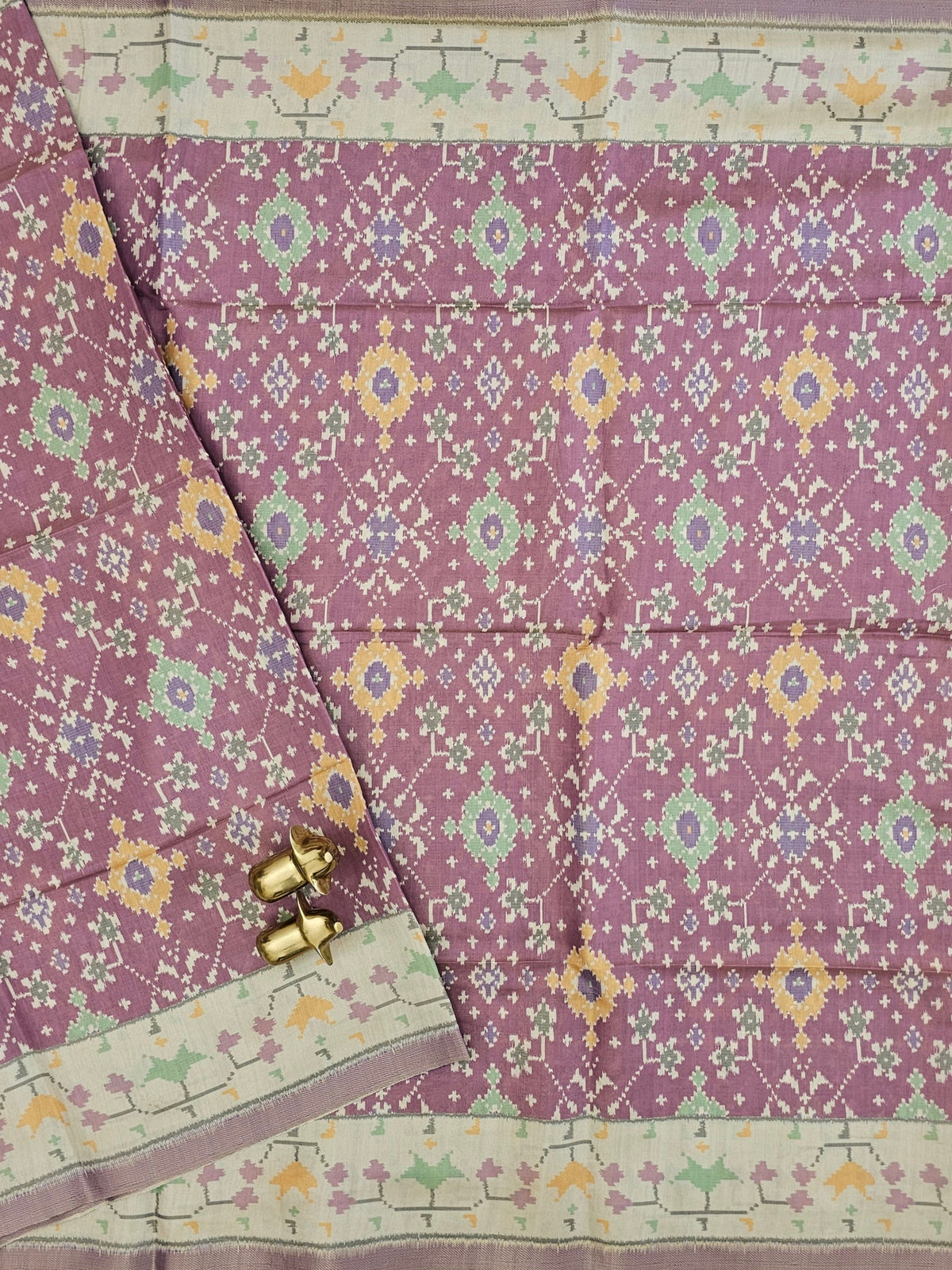 Patola Inspried Semi Tussar Saree  - Dark Onion Pink