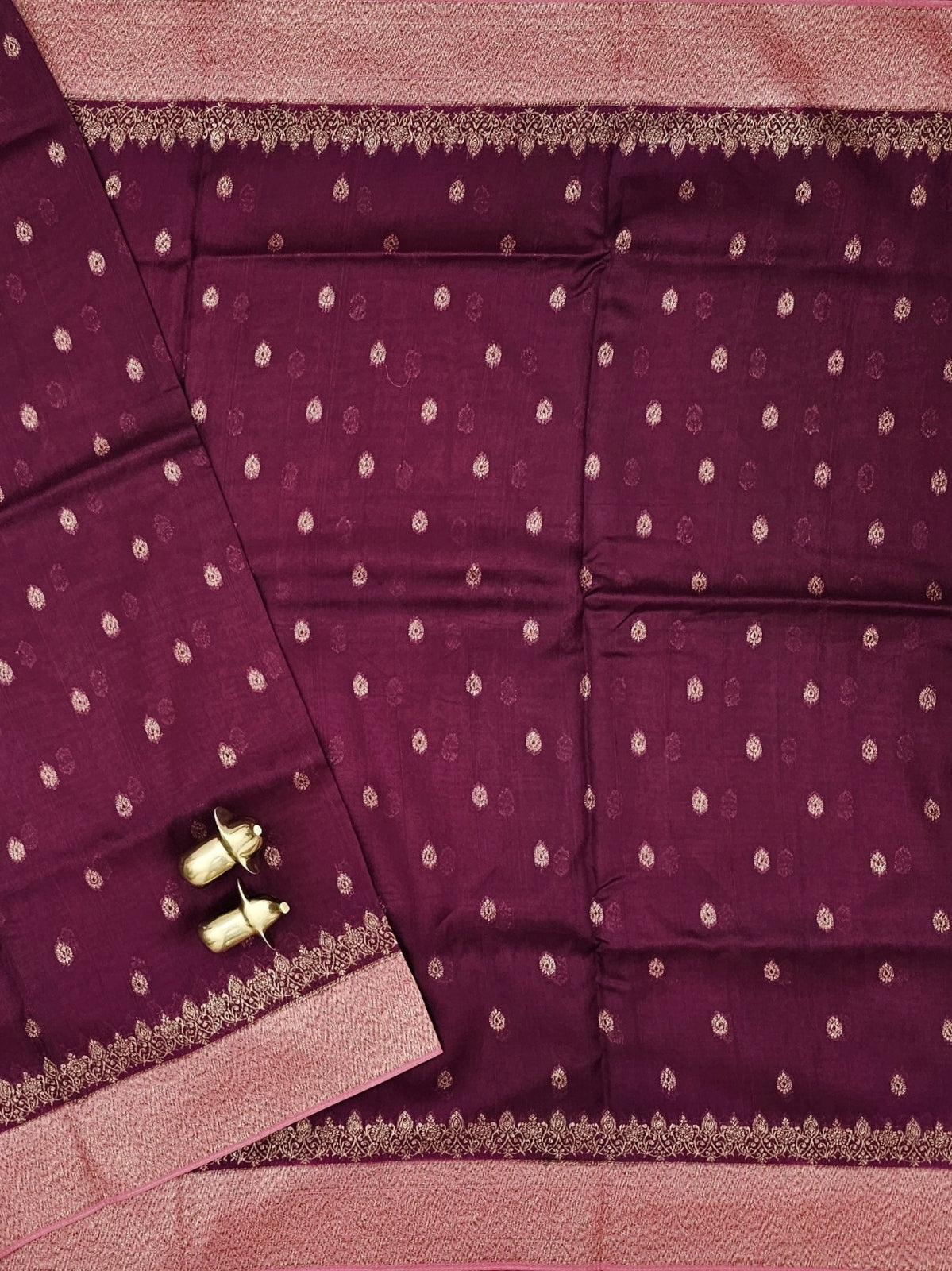 Jute Banarasi Silk Saree -  Wine with Pink