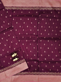 Jute Banarasi Silk Saree -  Wine with Pink