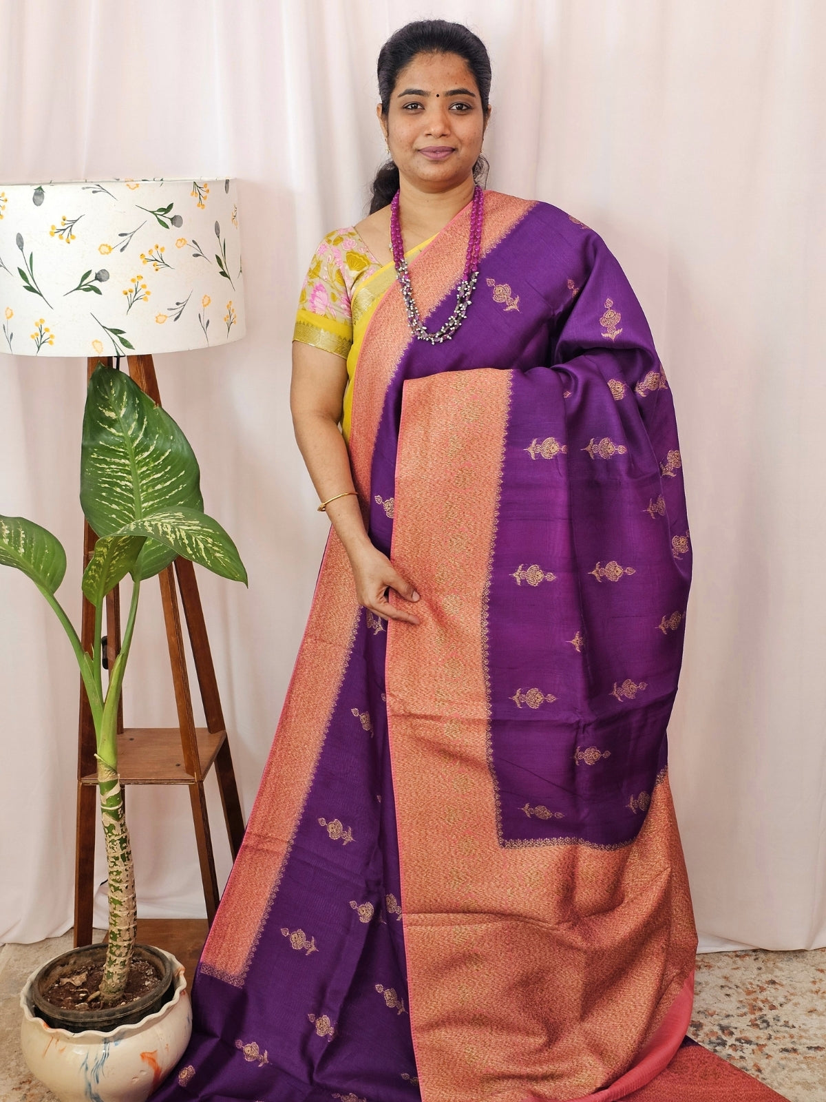 Jute Banarasi Silk Saree - Magenta Pink with Peach