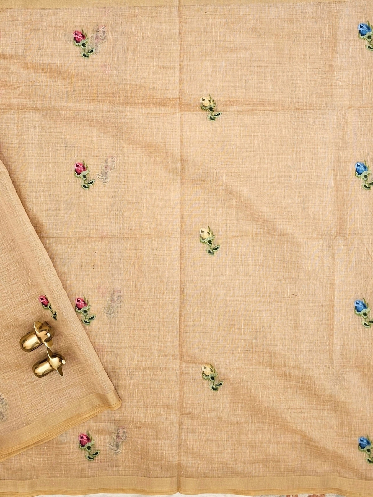 Soft Cotton with Weaving Floral Pattern  - Dark Cream