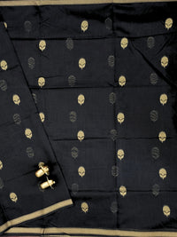 Semi Maheswari Silk Cotton Saree - Black with Maroon