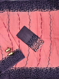 Pure Cotton with Hand Block Prints - Peach with Grey