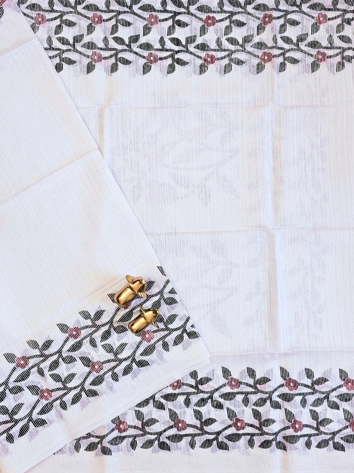 Casual Semi Tussar with Floral Border - White