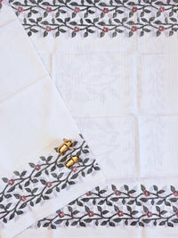 Casual Semi Tussar with Floral Border - White