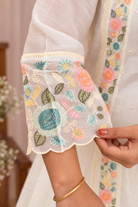 Premium Mul Chanderi 3 pcs Salwar Suit - White