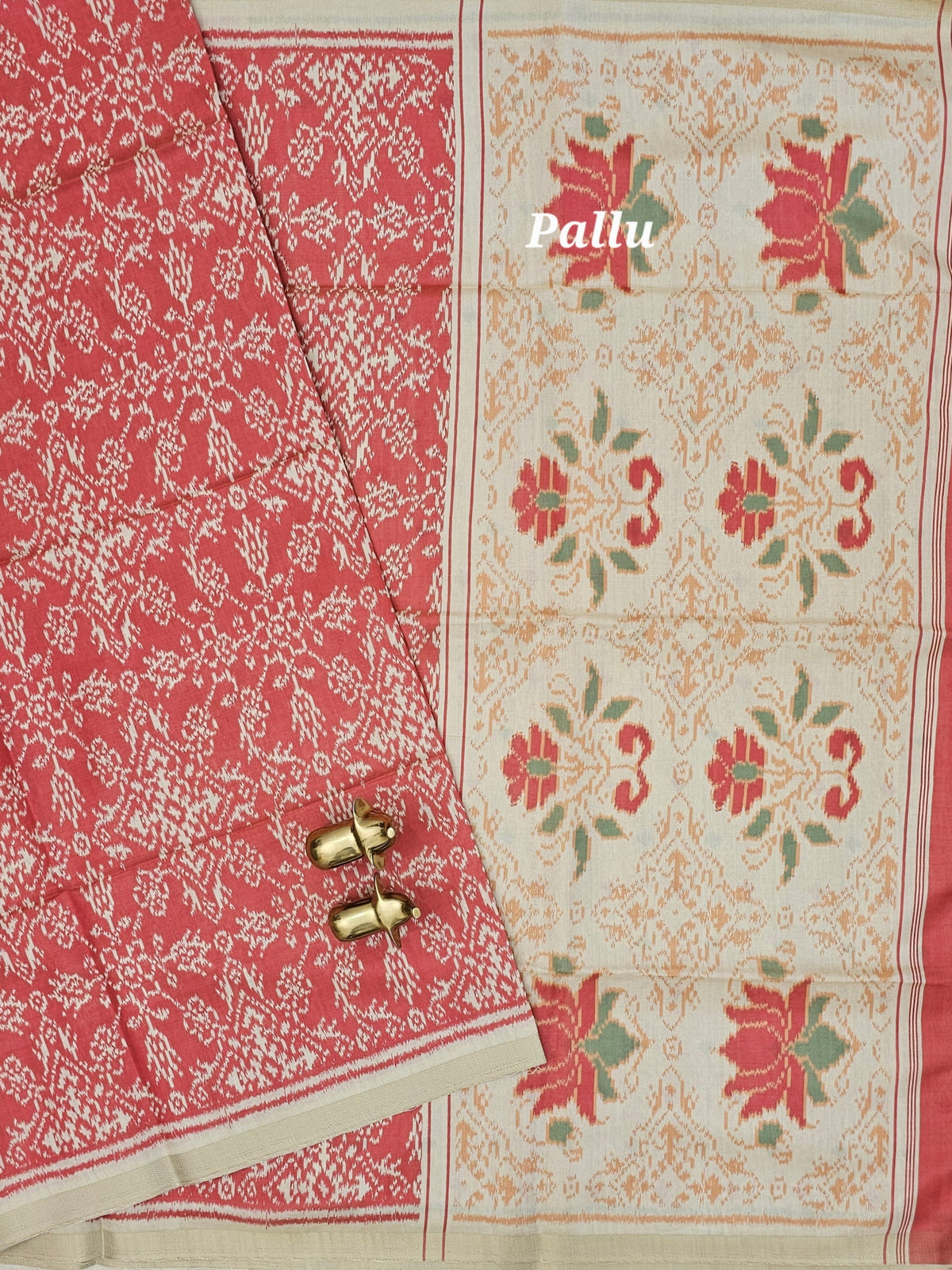 Patola Inspried Semi Tussar Saree  - Pastel  Peach