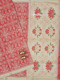 Patola Inspried Semi Tussar Saree  - Pastel  Peach