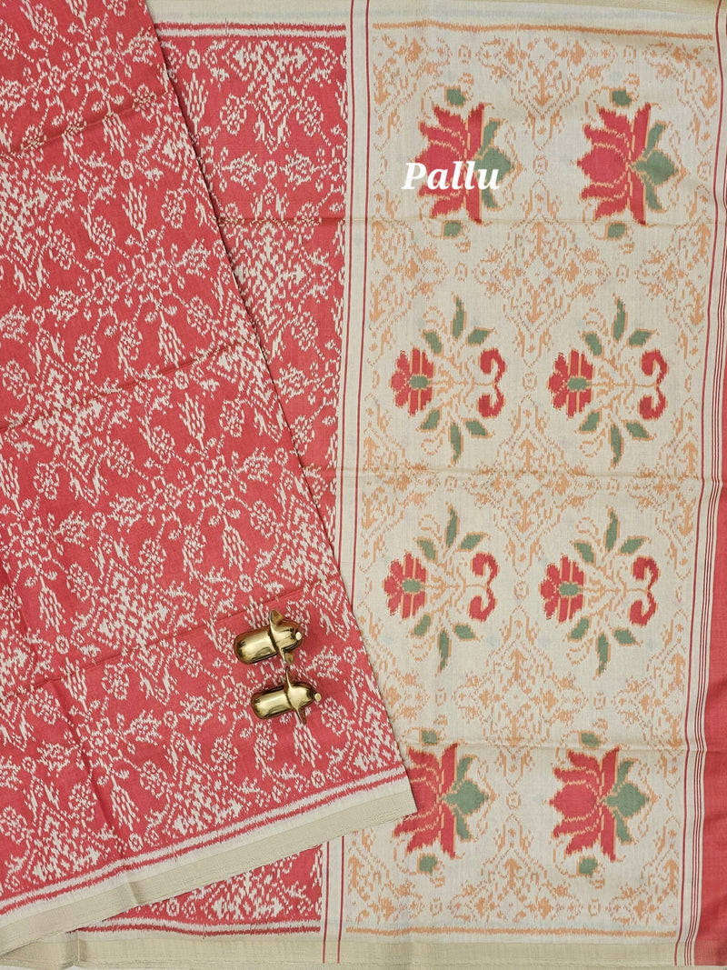 Patola Inspried Semi Tussar Saree  - Pastel  Peach