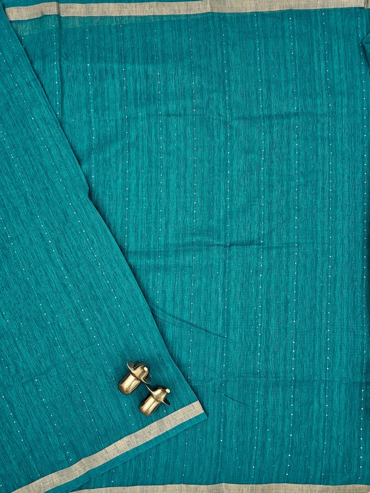 Jute Tussar with Sequence Weaving Zari Border Saree  - Sea Green