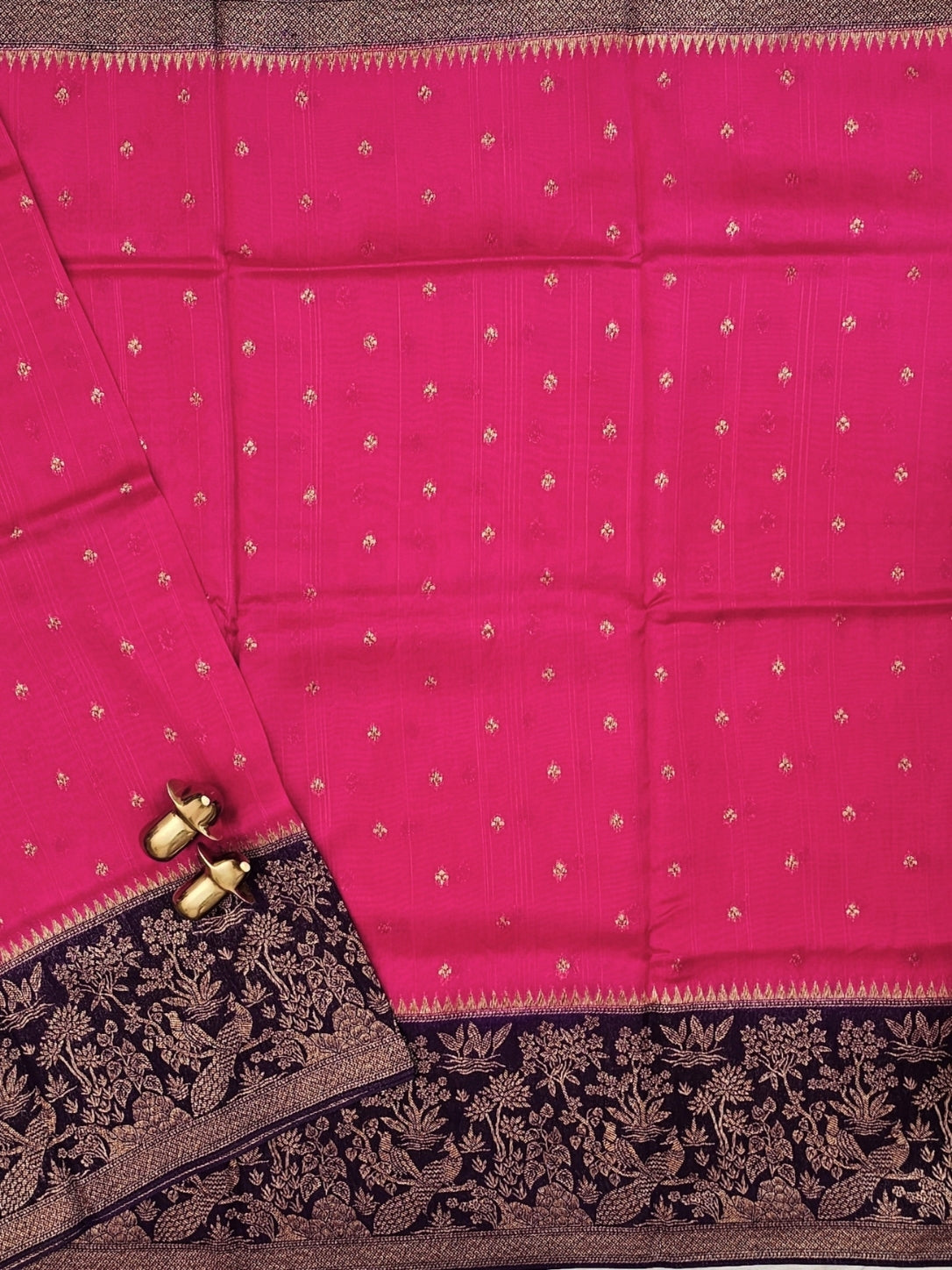 Jute Banarasi Silk Saree - Pink with Purple