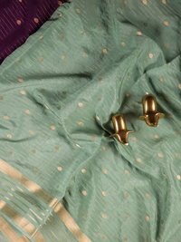 Georgette with Zari Woven Border Saree - Purple with Sea Green