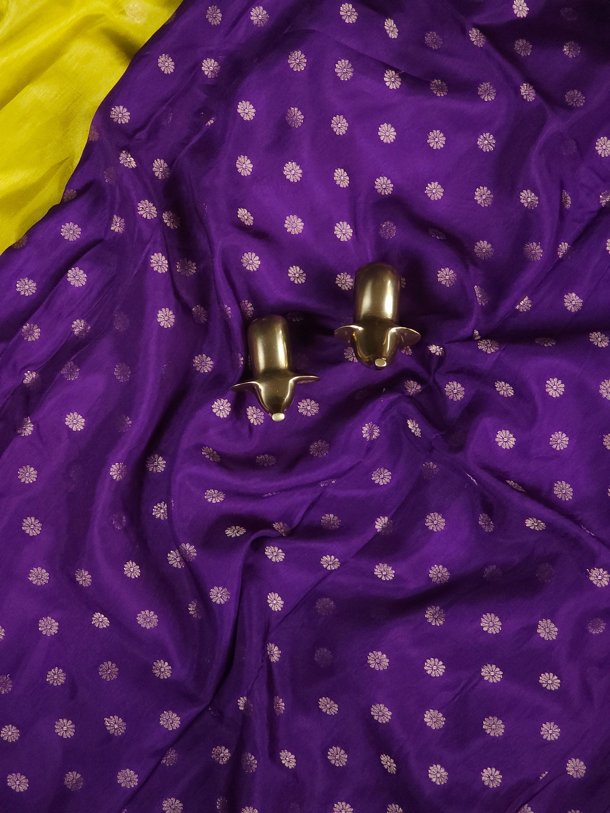 Semi Mysore Crepe Silk Saree -Yellow with Purple