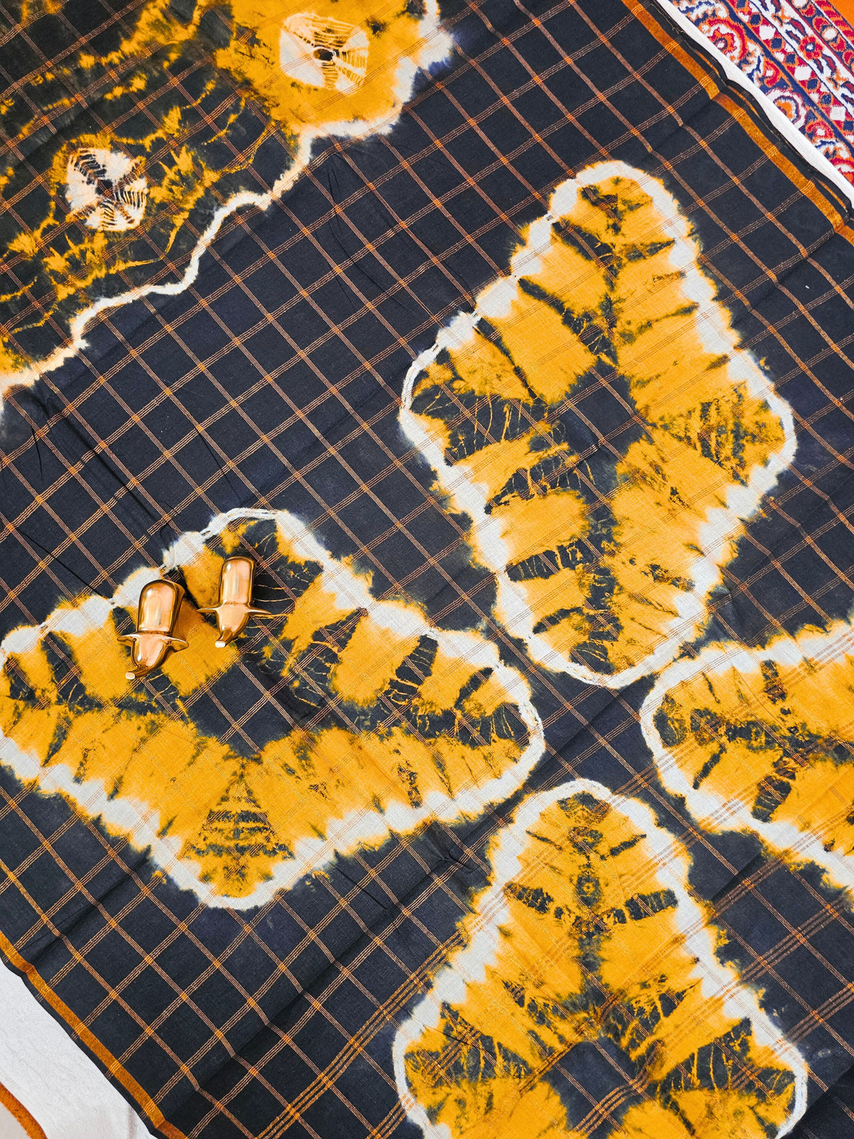 Madurai Sungadi Cotton Checks Saree - Mustard Yellow  with Black