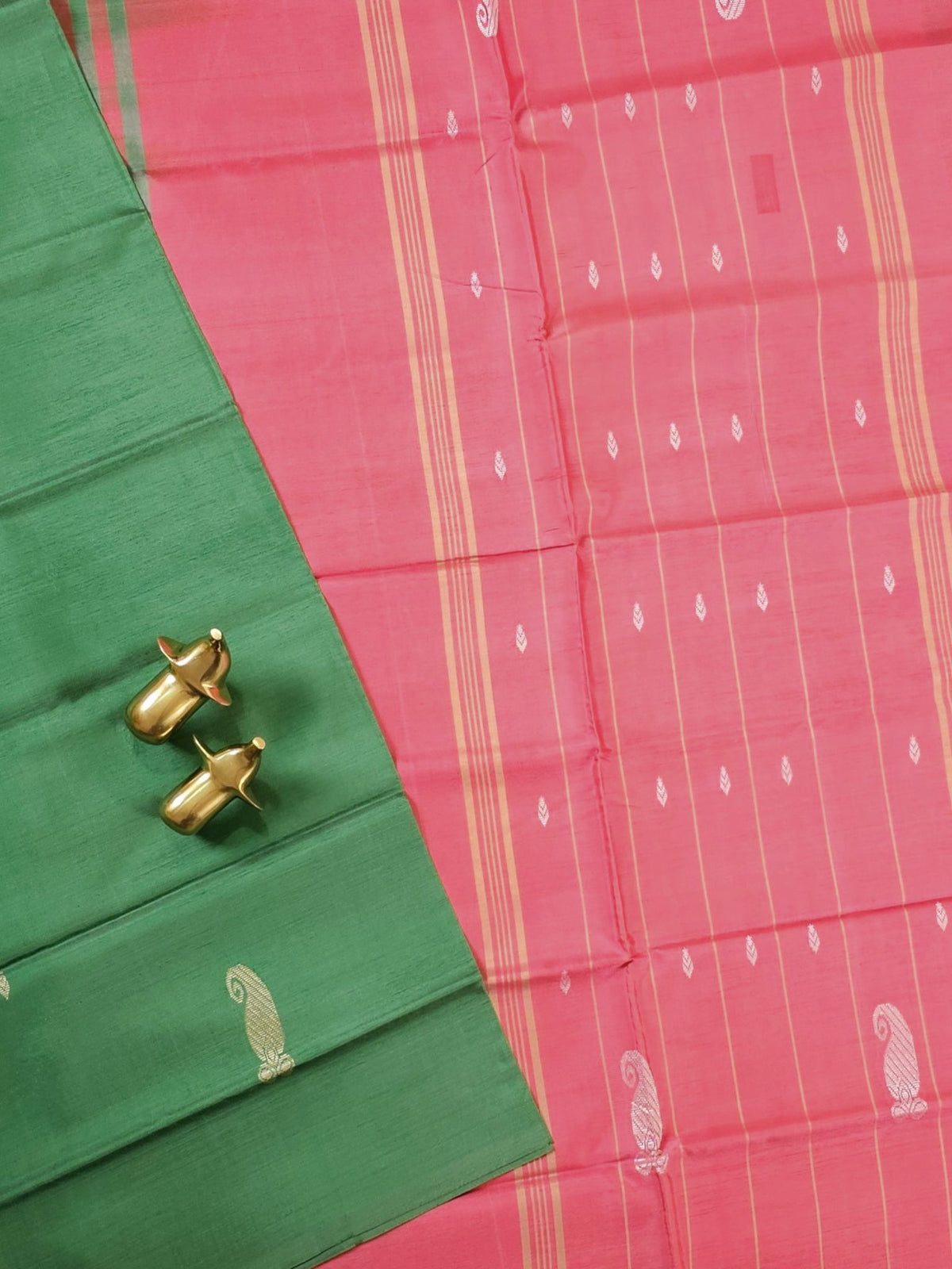 Chinnalampattu Saree with Blouse - Green with Pink