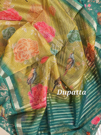 Semi Tussar Kota Weaving Unstitched Salwar - Rama Green with Green