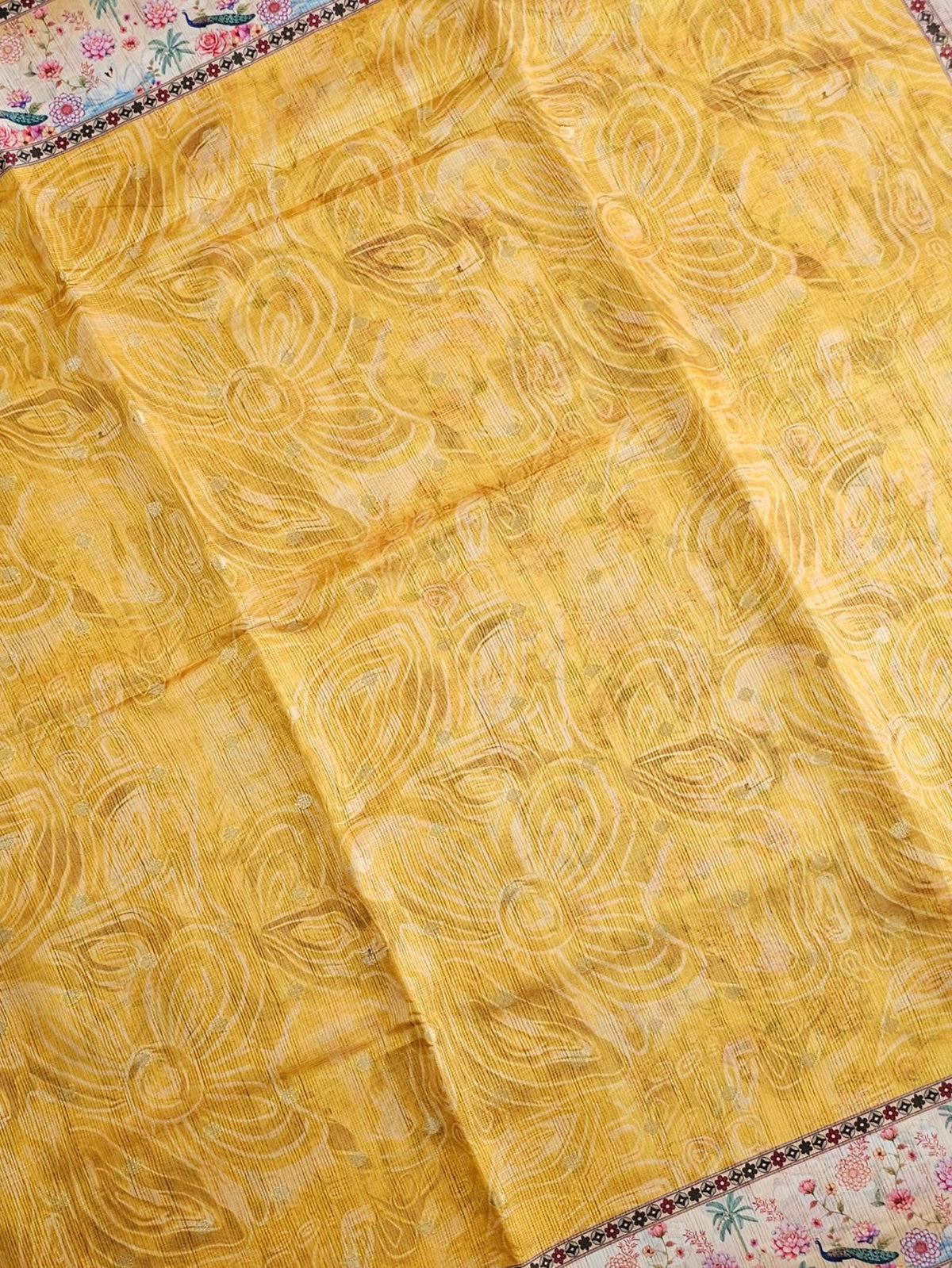 Unique Semi Tussar with Zari Weaving Butti - Yellow