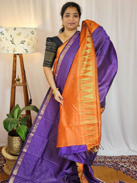 Semi Raw Silk Saree - Purple with Orange