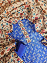 Chanderi with Kantha Unstitched Salwar Suit - Blue