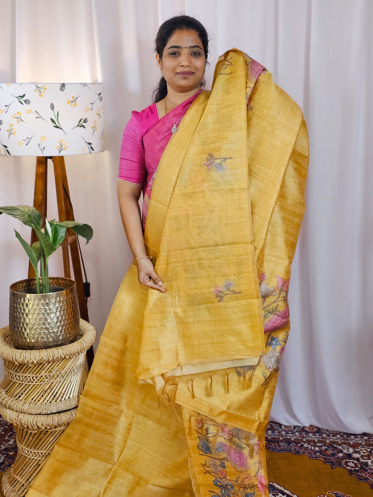 Premium Soft Semi Tussar with Digital Prints - Yellow