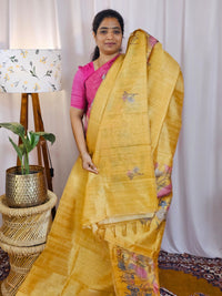 Premium Soft Semi Tussar with Digital Prints - Yellow