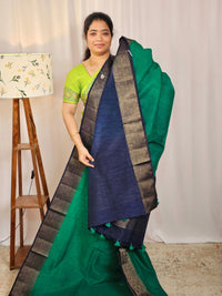 Jute Banarasi Saree - Dark Sea Green with Blue