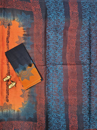 Pure Cotton with Hand Block Prints - Orange with Dark Grey