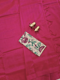 Handwoven Mangalagiri Plain Pattu Saree - Dark Pink