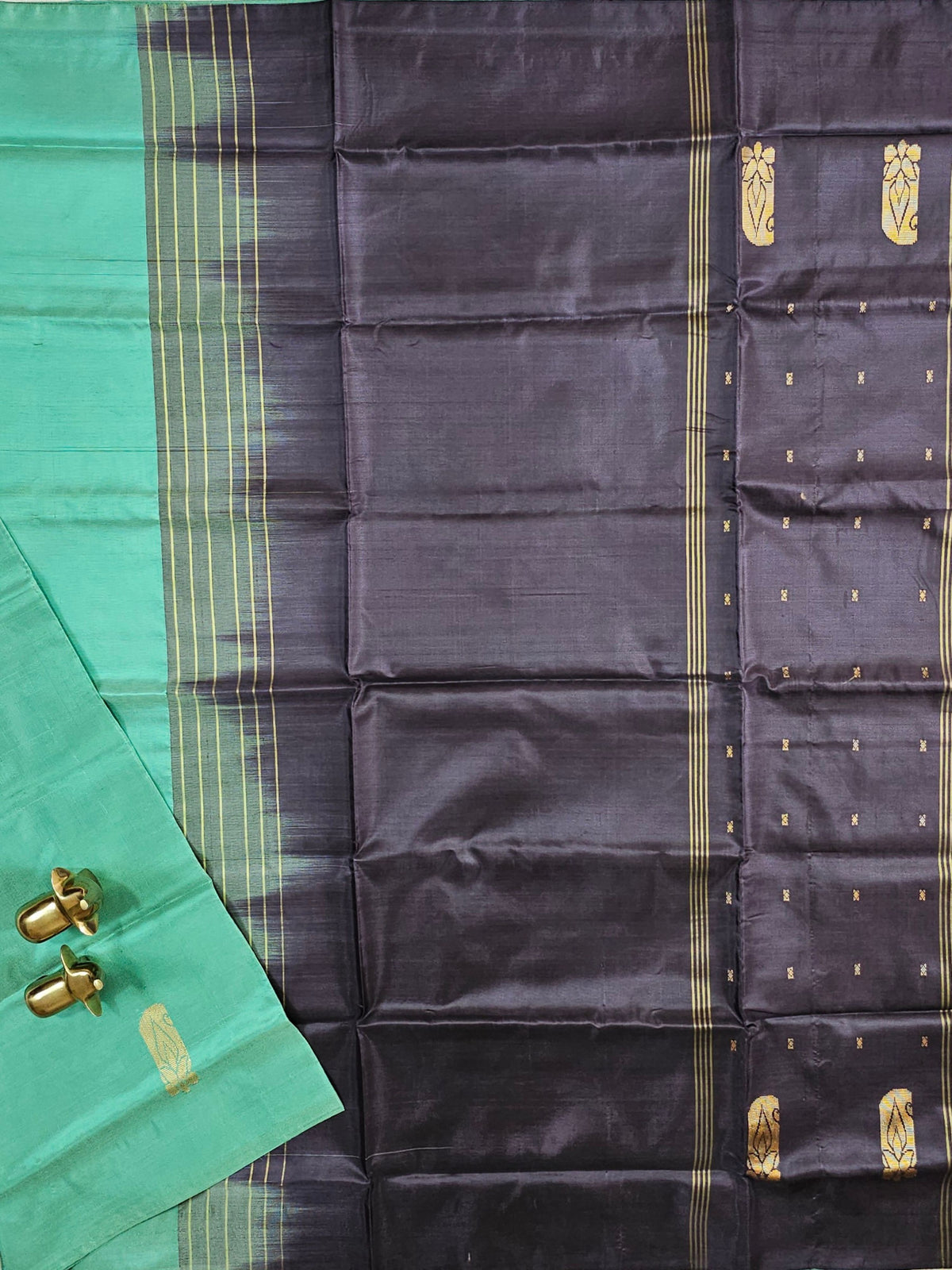 Chinnalampattu Saree - Sea Green with Balck