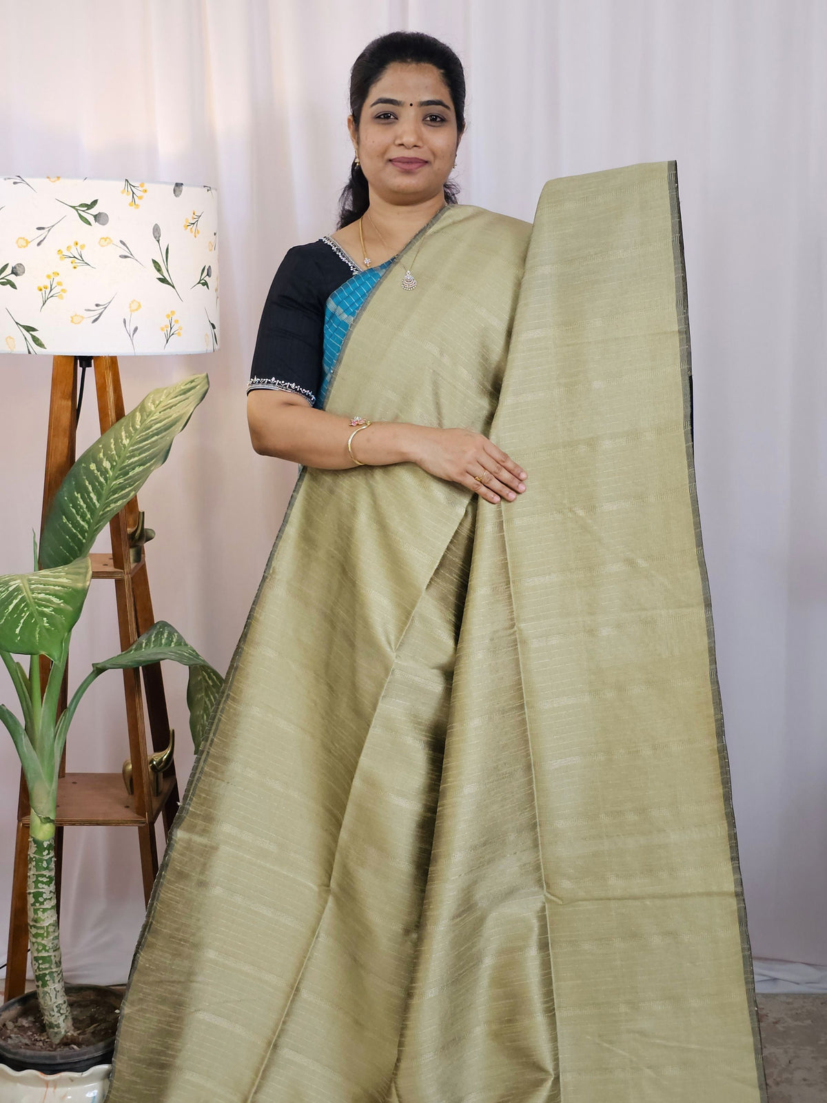Semi Raw Silk - Beige with Black