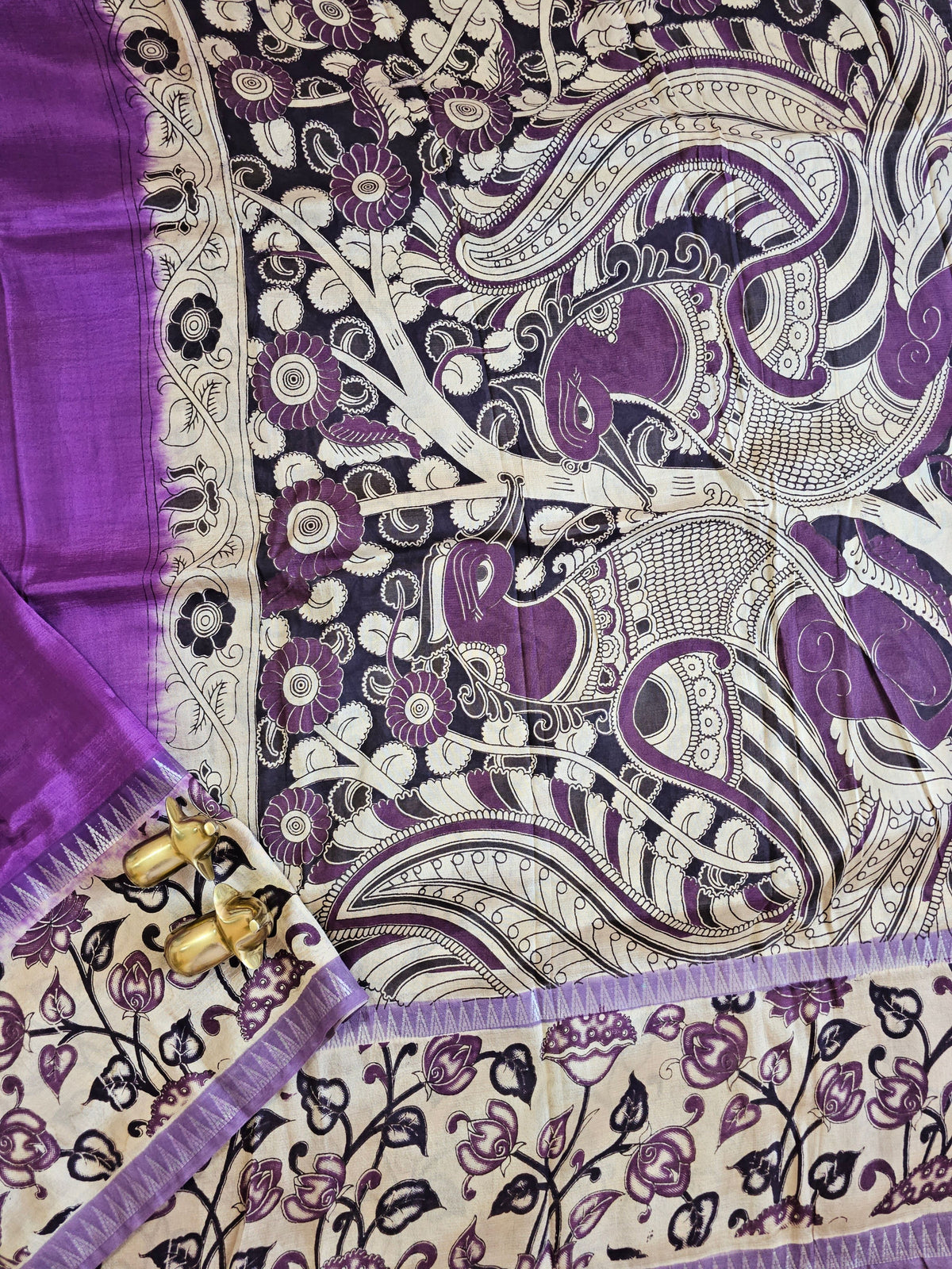 Chennuri Silk With Gap Border Kalamkari Sarees - Purple