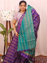 Semi Raw Silk Saree - Purple with Blue