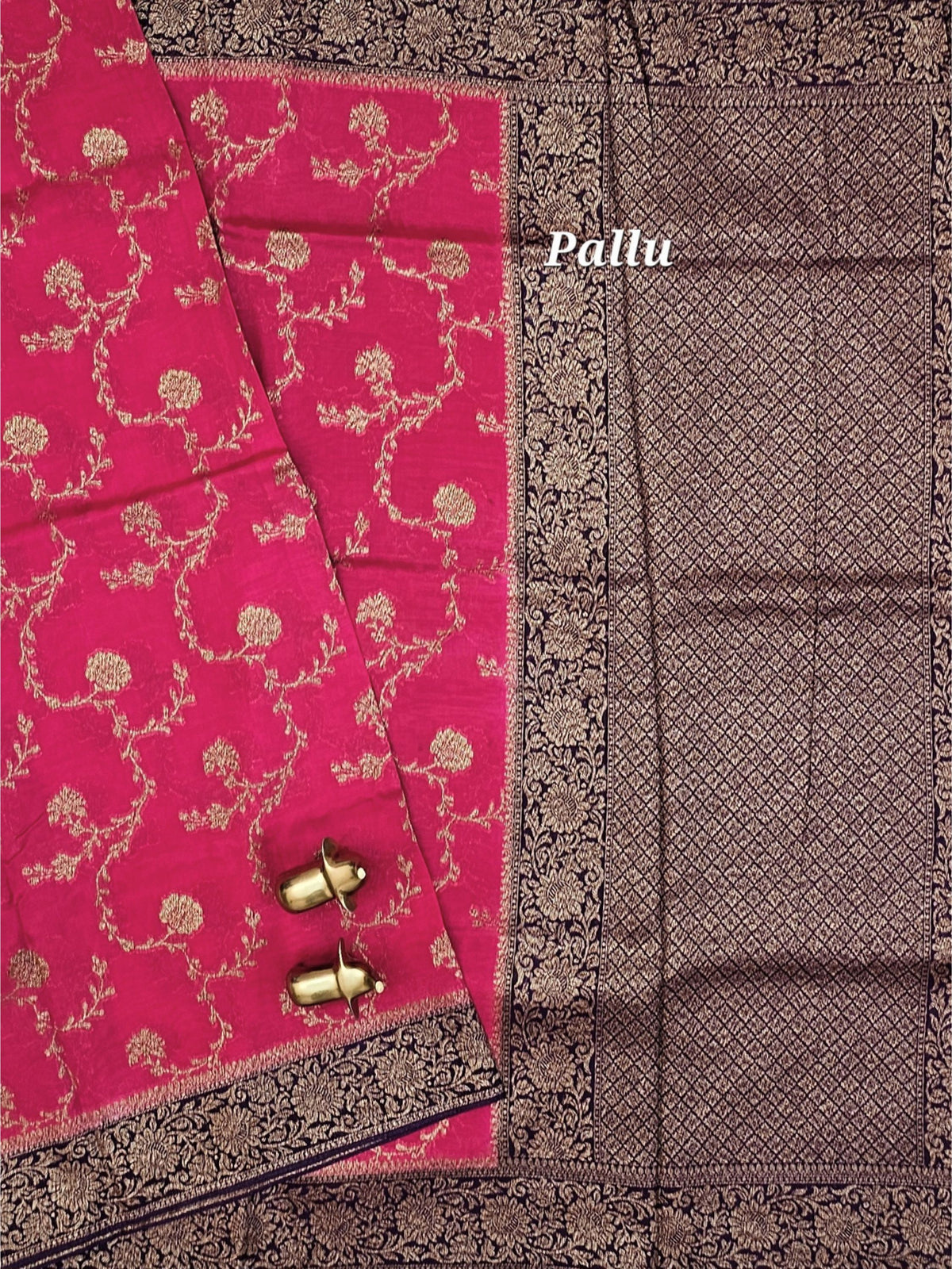 Jute Banarasi Silk Saree - Pink with Dark Purple